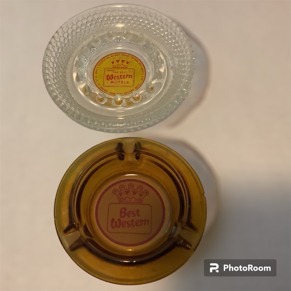 Vintage Set Of Two Best Western’s Ashtrays Amber Best Western & Clear The Motels